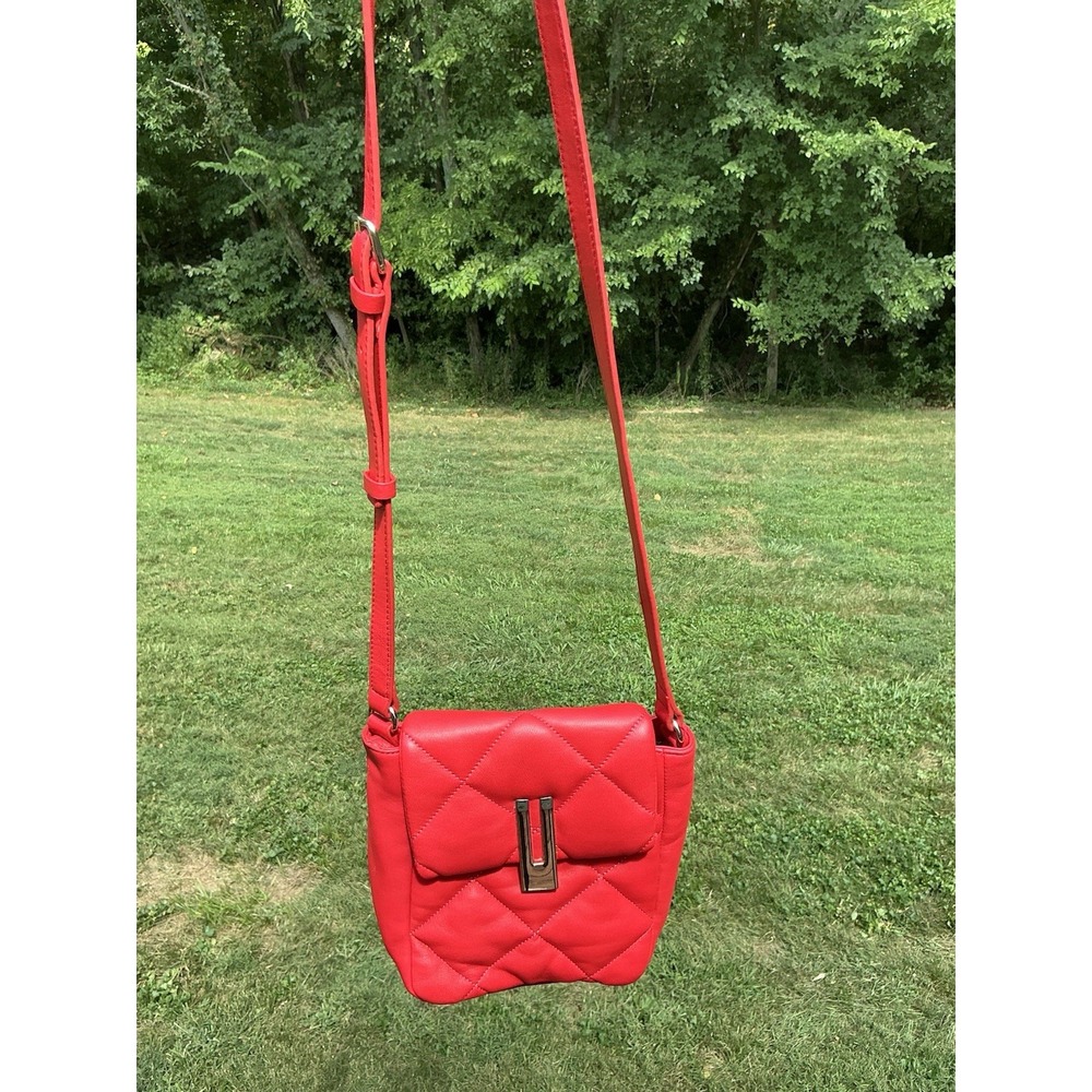 Vince Camuto Red Quilted Leather Soft Crossbody Bag Shoulder Purse - Picture 2 of 8